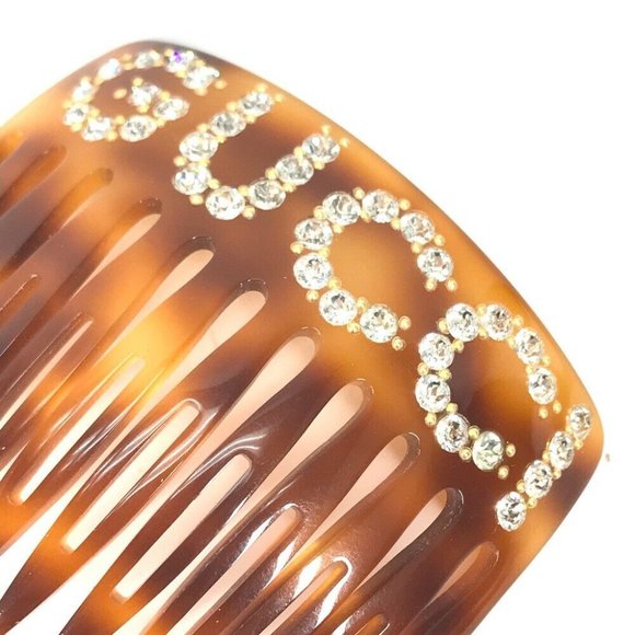 Auth GUCCI 503957 Rhinestone GG hair comb Plastic Brown